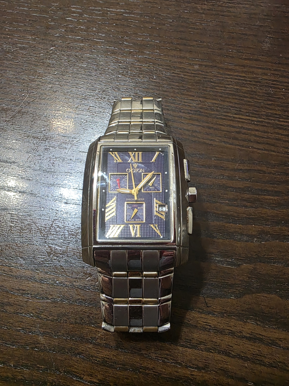 Croton Rectangular Stainless Steel Chronograph Watch - Blue Dial